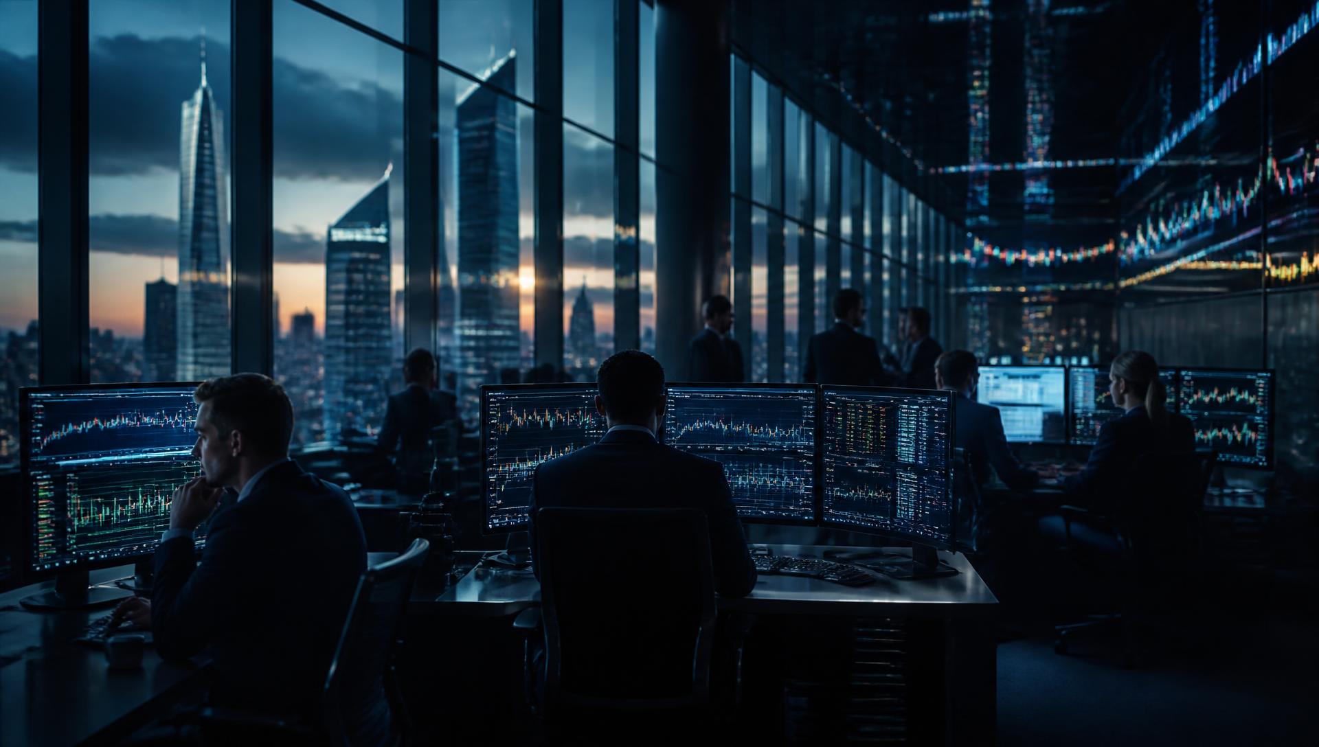 Global trading floor at dusk